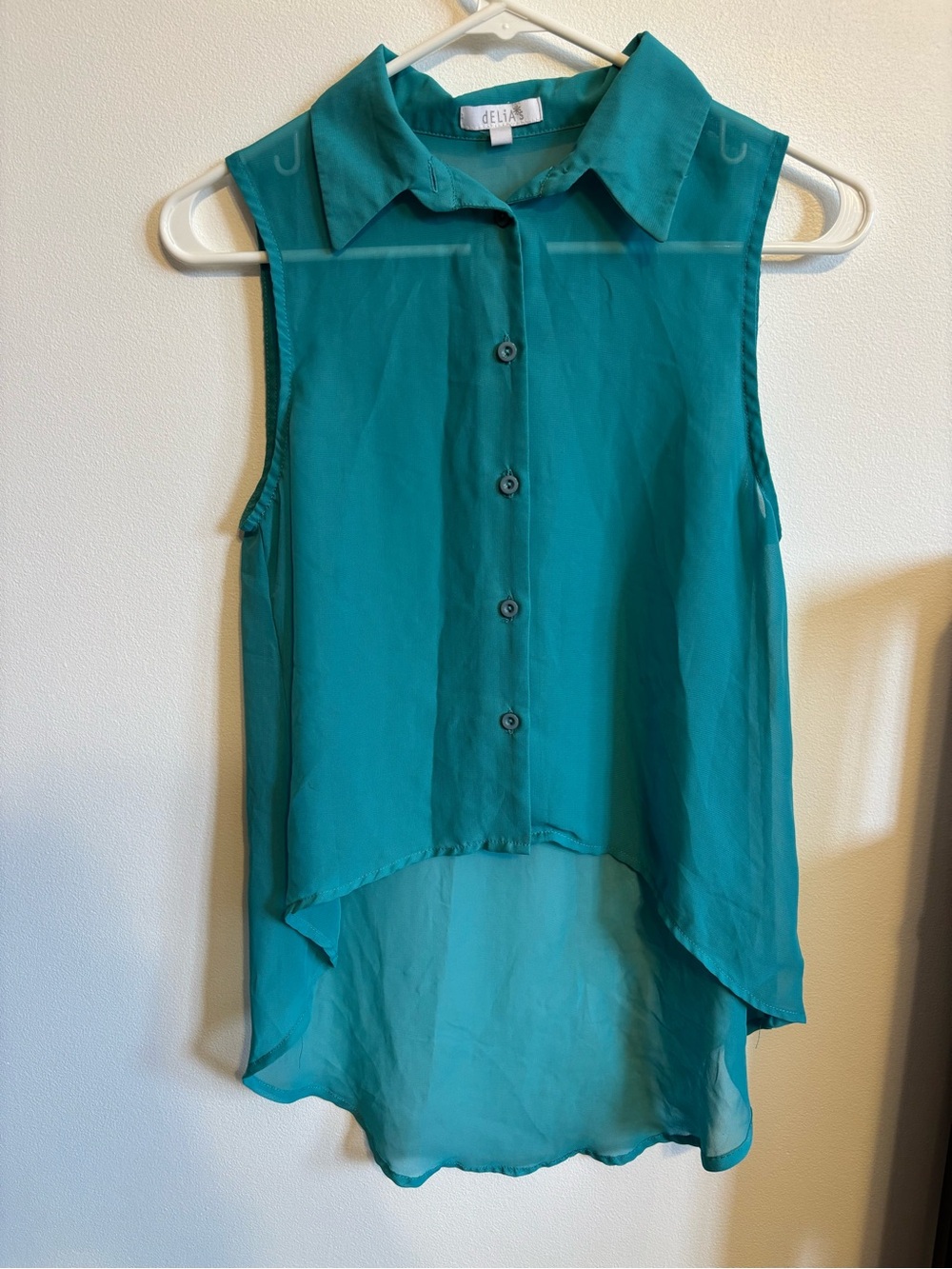 Delia’s teal high low sheer blouse